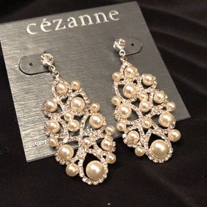 Pearl, Rhinestone Drop Earrings by Cezanne